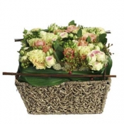 Arrangement of cut flowers in basket