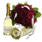Bouquet Red Roses with Champagne